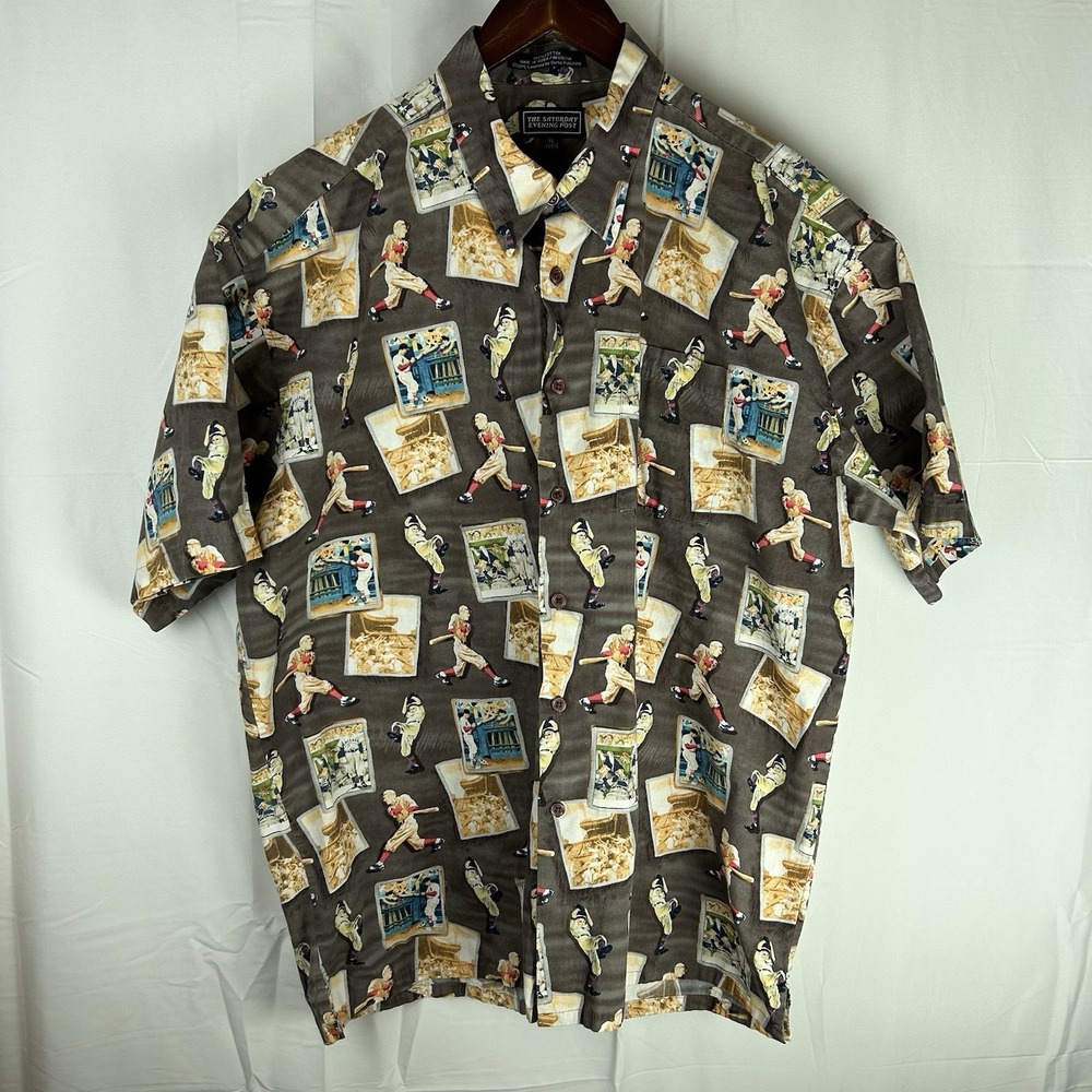 The‎ Saturday Evening Post Baseball Button Down Shirt Men's Size XL 17/17.5 AOP